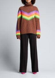Oversized Rainbow Chevron Turtleneck Wool Sweater at Bergdorf Goodman