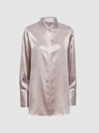 Oversized Silk Button Through Shirt in Champagne REISS USA at Reiss