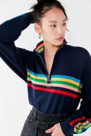 Oversized Striped Half-Zip Sweater by Urban Outfitters at Urban Outfitters