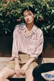 Oversized Striped Silk-Twill Shirt at LilySilk