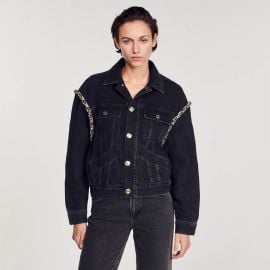 Oversized denim jacket with rhinestones black gray For Women Paris at Sandro