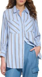 Oversized stripe cotton blend shirt at Nordstrom