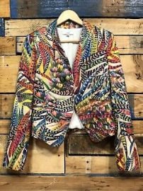 Ovi Jacket Feathers Sz L Lining Is Ripped Cool Trendy Design Multicolor eBay at eBay