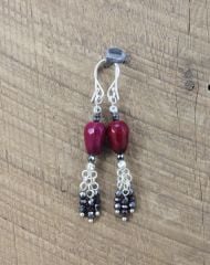 Oxblood Agate Hematite and Sterling Silver Dangle Earrings at SariBlue