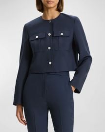 Oxford Wool Short Military Jacket at Neiman Marcus