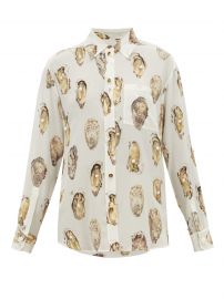 Oyster-Print Pearl-Embroidered Silk Blouse by Burberry at Matches