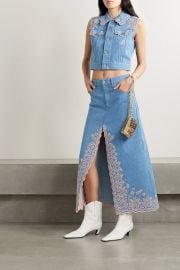 PACO RABANNE Broderie anglaise denim midi skirt NET-A-PORTER at Net a Porter