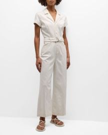 PAIGE Anessa Short-Sleeve Denim Jumpsuit at Neiman Marcus