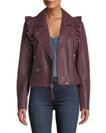 PAIGE Annika Zip-Front Ruffled-Trim Lamb Leather Moto Jacket at Neiman Marcus