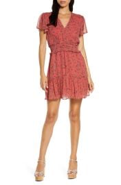 PAIGE Giannina Floral Smocked Silk Minidress in Papaya Multi at Nordstrom