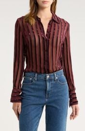 PAIGE Mazzy Velvet Stripe Sheer Silk Blend Button-Up Shirt at Nordstrom