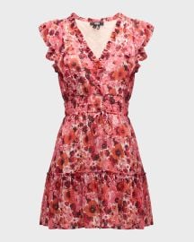 PAIGE Muriel Floral Flutter-Sleeve Mini Dress at Neiman Marcus