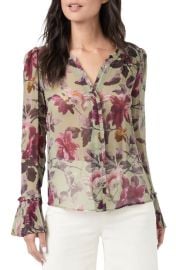 PAIGE Palma Floral Print Pleated Cuff Silk Button-Up Blouse at Nordstrom