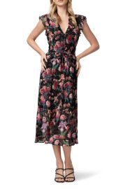 PAIGE Paradis Ruffle Silk Midi Dress at Nordstrom