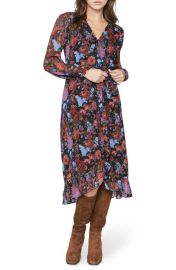 PAIGE Paulette Floral Long Sleeve Silk Midi Dress at Nordstrom