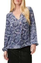 PAIGE Selmah Velvet Flower Tie Neck Top at Nordstrom