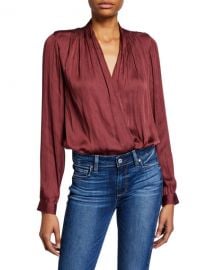 PAIGE Sevilla Draped Satin Bodysuit at Neiman Marcus