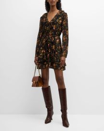 PAIGE Tamera Floral Ruffle Long-Sleeve Mini Dress at Neiman Marcus