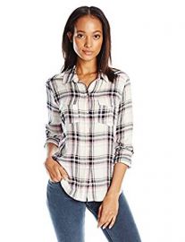 PAIGE Women s Mya Plaid Shirt-Cream Evening Blue Orchid at Amazon