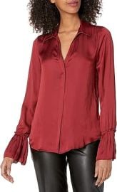 PAIGE womens Abriana Button Down With Pleated Sleeves in Deep Garnet Shirt Deep Garnet X-Small US at Womens Clothing store at Amazon