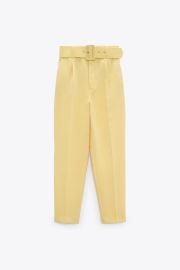 PANTS WITH FABRIC-COVERED BELT - Yellow   United States at Zara