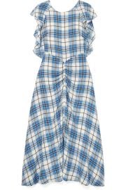 PAPER London - Dutch ruched checked silk midi dress at Net A Porter