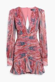 PATBO Twist ruched metallic printed mesh mini dress at The Outnet