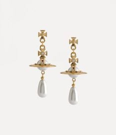 PEARL DROP EARRINGS in Gold Pearl Crystal Siam Montana Emerald for Women Vivienne Westwood at Vivienne Westwood