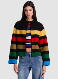 PEARSON STRIPED SWEATER JACKET in BLACK MULTI ALICE OLIVIA at Alice + Olivia