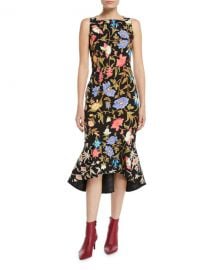 PETER PILOTTO KIA FLORAL CADY SQUARE-NECK FLOUNCE MIDI  at Bergdorf Goodman