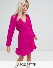 PETITE Ruffle Wrap Mini Dress at ASOS