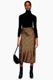 PETITE Spot Animal Satin Bias Midi Skirt at Topshop