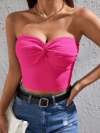 PETITE Twist Front Crop Tube Top USA at Shein