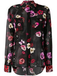 PINKO FLORAL SHEER FITTED BLOUSE - BLACK at Farfetch