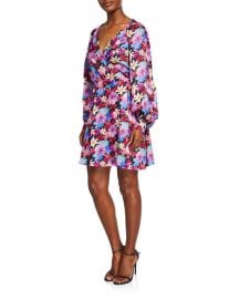 PINKO Long-Sleeve Floral Wrap Dress at Neiman Marcus