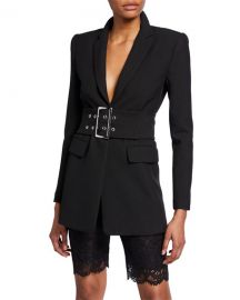 PINKO Two-Button Boyfriend Blazer with Wide Belt at Neiman Marcus