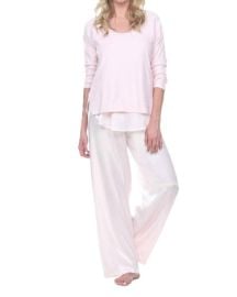 PJ Harlow Frankie Rib Long Sleeve V-Neck With Side Slits In Blush ShopSimon at Shop Simon