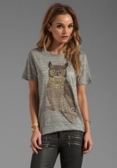 PJK PATTERSON J KINCAID Owl Classic Crew Tee in Heather Grey at Revolve