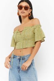 PLAID LACE-UP CROP TOP at Forever 21