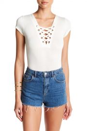 PLANET GOLD   Short Sleeve Lace Up Bodysuit   Nordstrom Rack at Nordstrom Rack