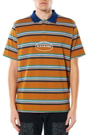 PLEASURES Decoy Stripe Polo in Brown Multicolor Size Large at Nordstrom