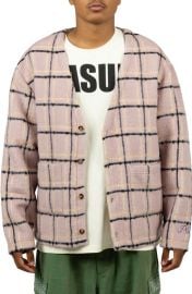 PLEASURES Sand Plaid V-Neck Cardigan at Nordstrom