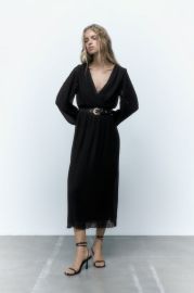 PLEATED MIDI DRESS WITH BELT - Black United States at Zara