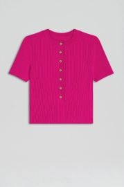 PLEATED RIB GOLD BUTTON TOP - FUSCHIA - Scanlan Theodore at Scanlan Theodore