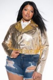 PLUS AZALEA WANG GOLD FINGER STUDDED MOTO JACKET at Akira