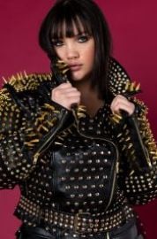 PLUS AZALEA WANG LUCIFER GOLD SPIKE STUD MOTO JACKET at Akira