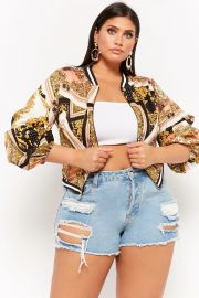 PLUS SIZE BAROQUE PICKUP SLEEVE BOMBER JACKET at Forever 21