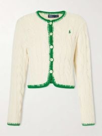 POLO RALPH LAUREN Ebroidered cable-knit cotton-blend cardigan at Net a Porter