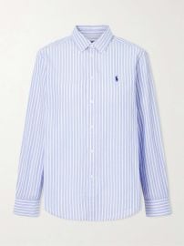 POLO RALPH LAUREN Embroidered striped cotton and linen-blend shirt at Net a Porter