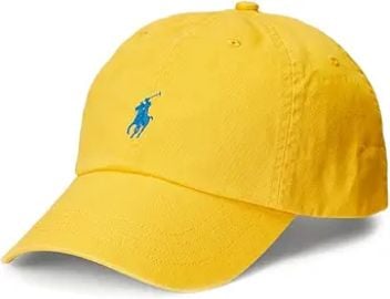 POLO RALPH LAUREN Hat Chino Sports Cap Adjustable Ball Cap with Blue Embroidered Polo Pony Yellow Fin at Amazon